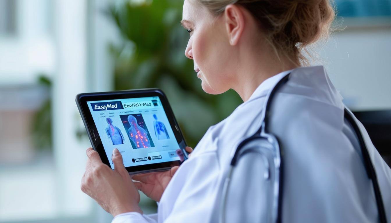 Healthcare professional using EasyTeleMed on a tablet